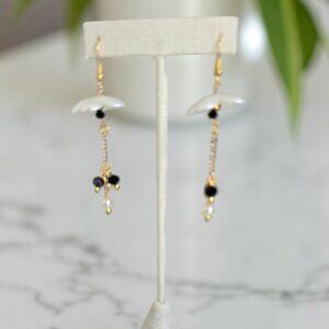 Single White Pearl Flower Petal dangle earring